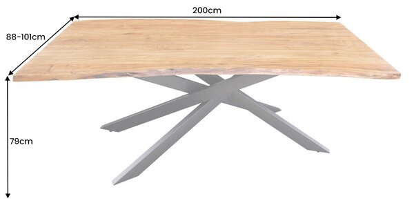 Dizajnový jedálenský stôl Massive III 200 cm akácia doska 35mm