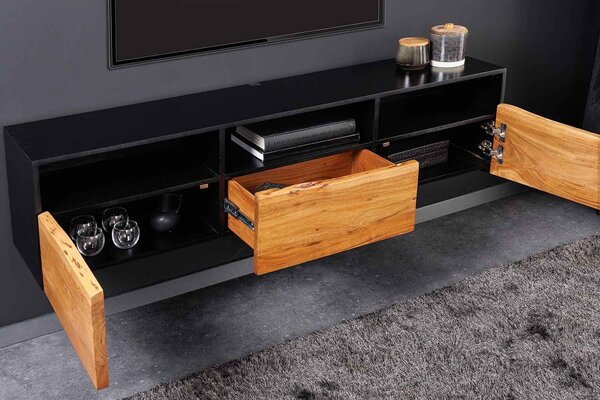 Dizajnový závesný TV stolík Maalik 140 cm akácia