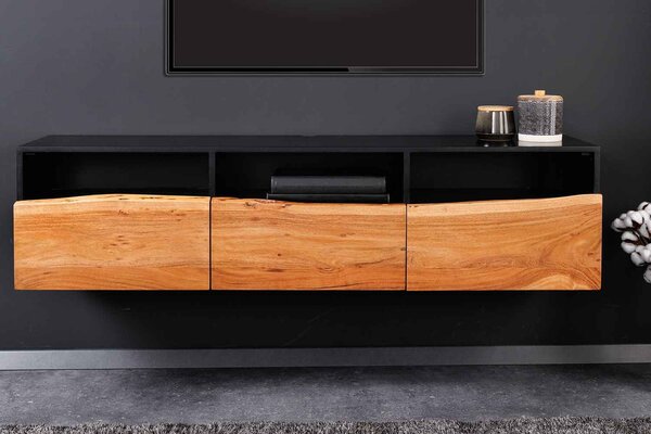 Dizajnový závesný TV stolík Maalik 140 cm akácia