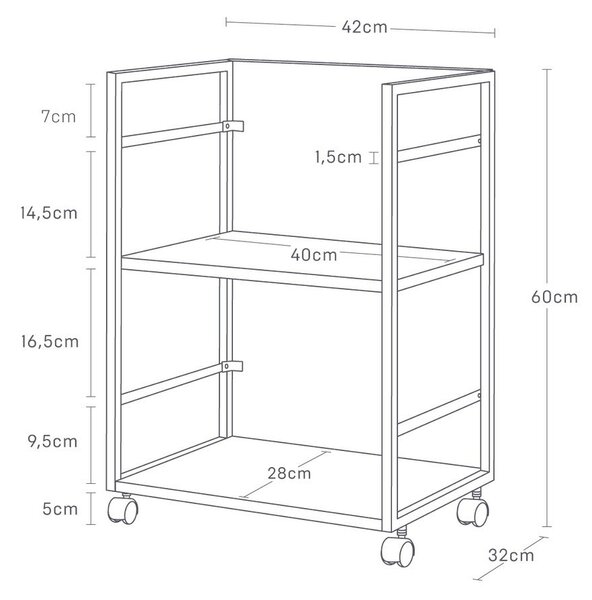 Čierny kovový pojazdný regál 42x60 cm Tower – YAMAZAKI