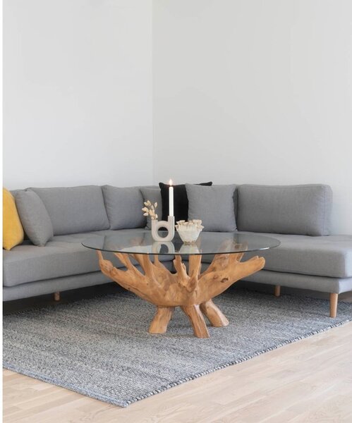 Okrúhly konferenčný stolík v prírodnej farbe so sklenenou doskou ø 110 cm Amazonas – House Nordic