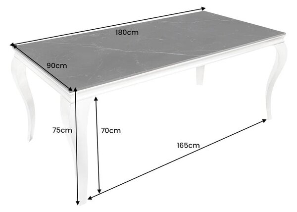 Dizajnový jedálenský stôl Rococo 180 cm čierny kameň / strieborný