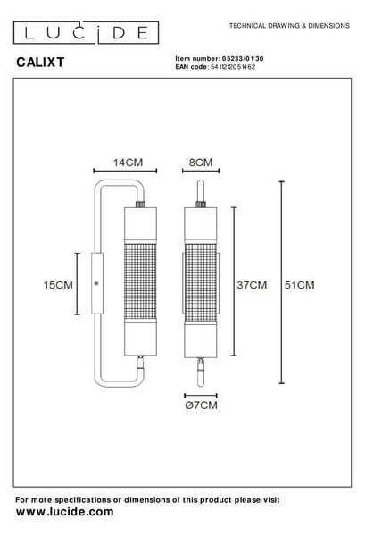 Lucide 05233/01/30 CALIXT dekoratívne nástenné svietidlo E27 | 1x25W - čierna