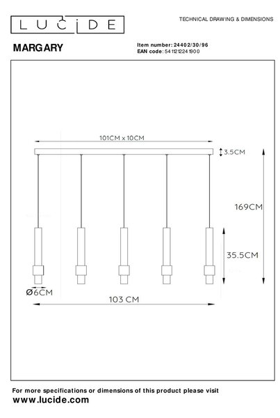 Lucide 24402/30/96 MARGARY závesné stropné svietidlo LED 5x4,2W | 2300lm | 2700K- kávová