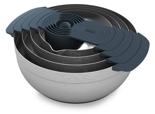 Misy v lesklo striebornej farbe v súprave 9 ks Nest 100 Collection – Joseph Joseph