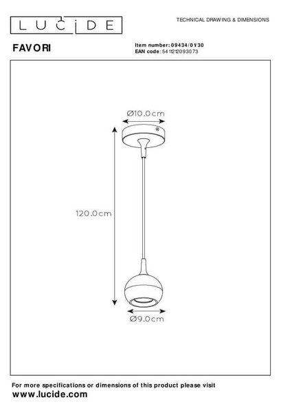 Lucide 09434/01/30 FAVORI závesné stropné svietidlo D90mm | 1xGU10 - čierna