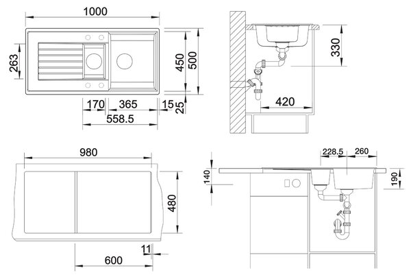 Blanco Zia 6 S, silgranitový drez 1000x500x190 mm, 1,5-komorový, sivá vulkán, BLA-527390