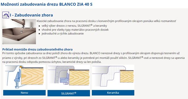 Blanco Zia 40 S, silgranitový drez 615x500x190 mm, 1-komorový, biela, BLA-516922