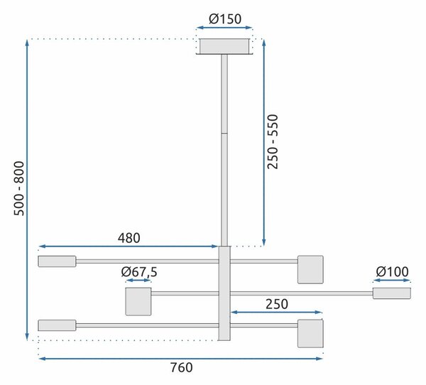 Toolight Toolight, LED stropné svietidlo 6x5W APP597-6C, čierna, OSW-08565