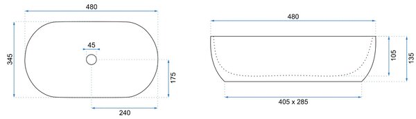 Rea Amelia, umývadlo na dosku 480x345x135 mm, biela lesklá, REA-U0416