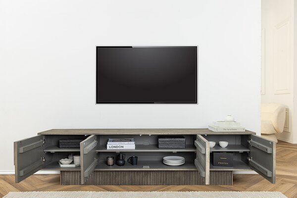 Dizajnový TV stolík Movement 200 cm sivé dymové mango