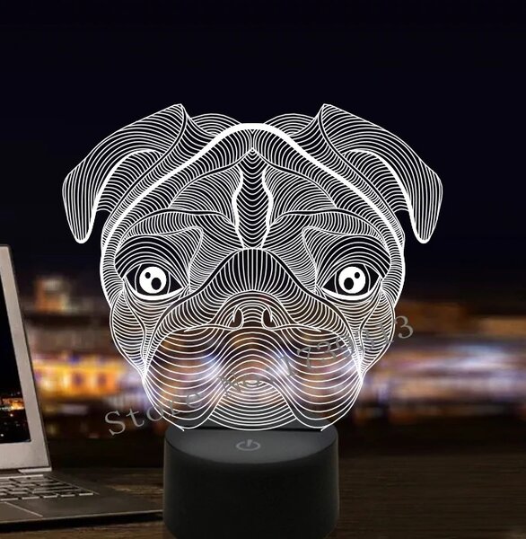Beling 3D lampa, Pug Dog, 7 farebná S413