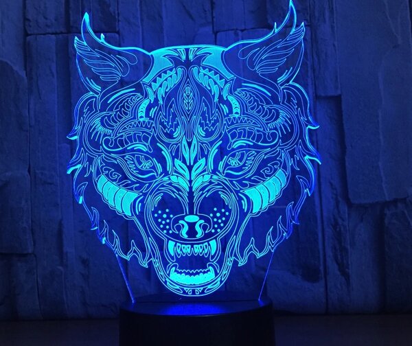 Beling 3D lampa, Vlk, 7 farebná S392