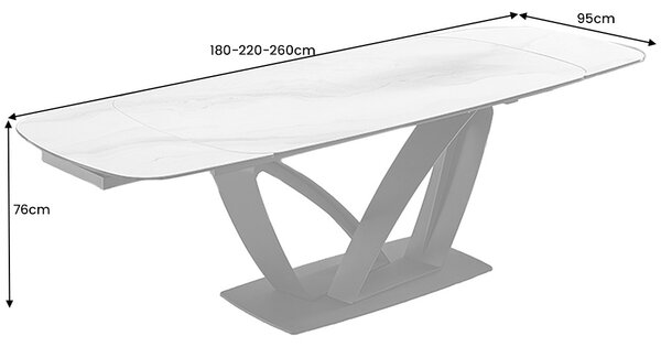 Rozťahovací keramický stôl Vallerina 180-220-260 cm biely