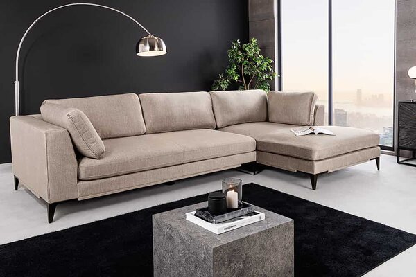 Dizajnová rohová sedačka Sashanique 313 cm taupe zamat - pravá