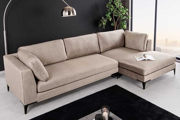 Dizajnová rohová sedačka Sashanique 313 cm taupe zamat - pravá