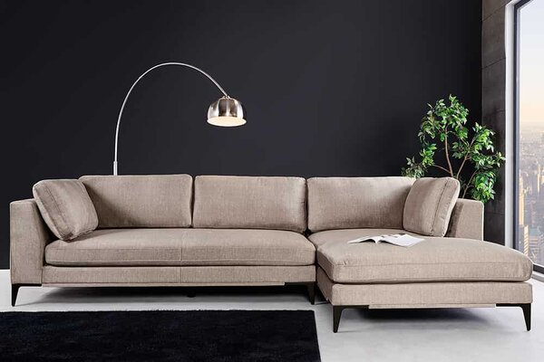Dizajnová rohová sedačka Sashanique 313 cm taupe zamat - pravá