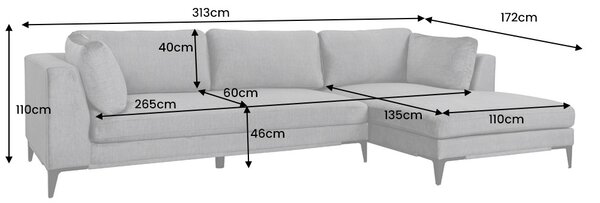 Dizajnová rohová sedačka Sashanique 313 cm sivý zamat - pravá