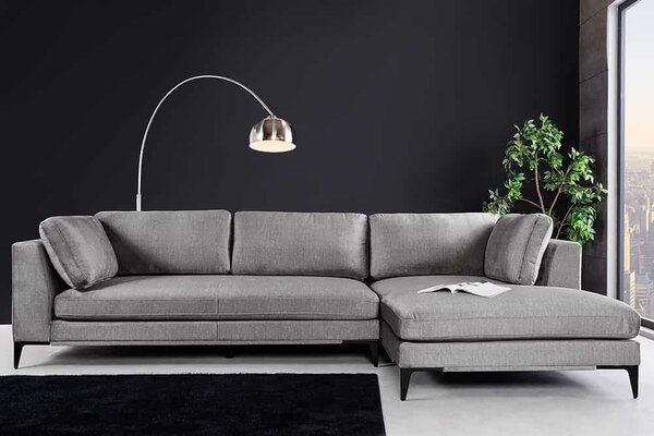 Dizajnová rohová sedačka Sashanique 313 cm sivý zamat - pravá