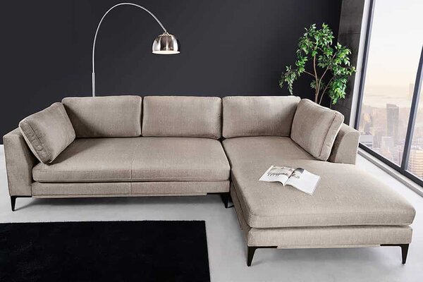 Dizajnová rohová sedačka Sashanique 313 cm taupe zamat - pravá