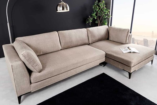Dizajnová rohová sedačka Sashanique 313 cm taupe zamat - pravá