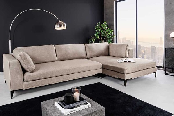 Dizajnová rohová sedačka Sashanique 313 cm taupe zamat - pravá