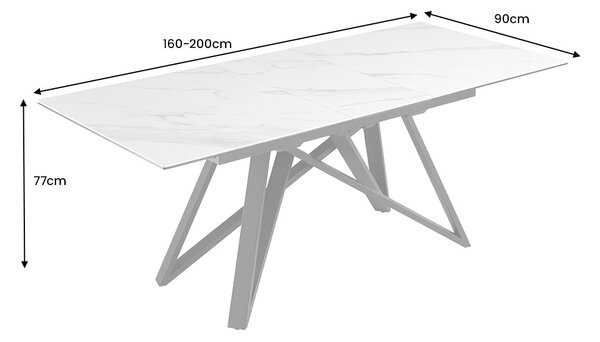 Rozťahovací keramický stôl Callen 160-200cm biely mramor
