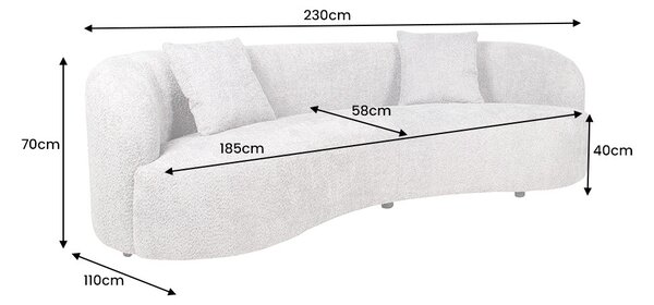 Dizajnová sedačka Pasquale 230 cm sivá