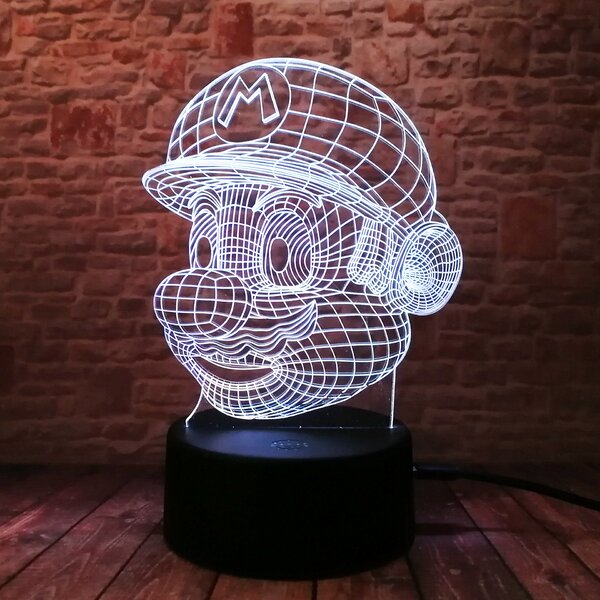 Beling 3D detská LED lampa, Super Mário, nočné svetlo pre deti, 16 farieb S98