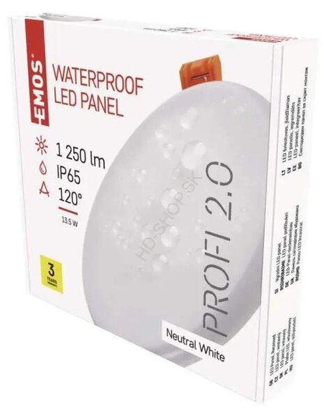 Vodeodolný LED panel VIXXO 155mm, kruhový vstavaný biely, 13,5W neutr. b., IP65 (ZV1142)