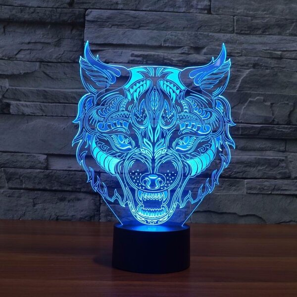 Beling 3D detská LED lampa, Vlk, nočné svetlo pre deti, 16 farieb S32
