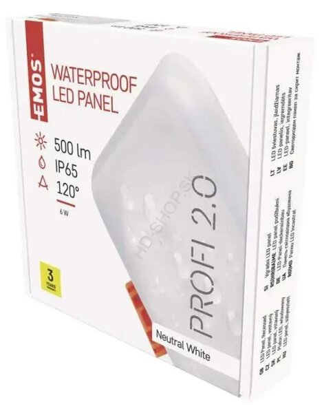Vodeodolný LED panel VIXXO 75×75, štvorcový vstavaný biely, 6W neutr. b.,IP65 (ZV2112)