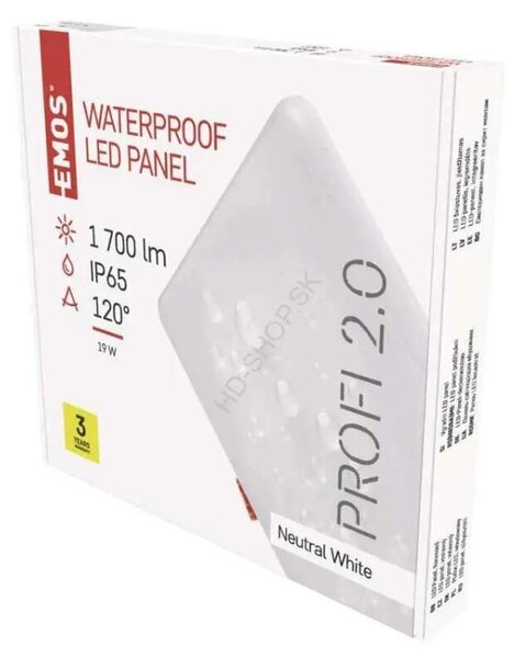 Vodeodolný LED panel VIXXO 185×185, štvorcový vstavaný biely,19W neut.b.,IP65 (ZV2152)