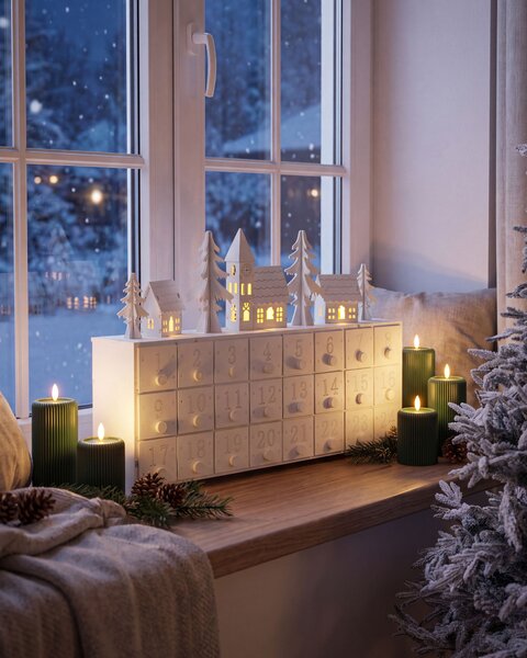 LED dekorácia biela MDF LED svetlá adventný kalendár ozdoby Vianoce moderný štýl doplnky