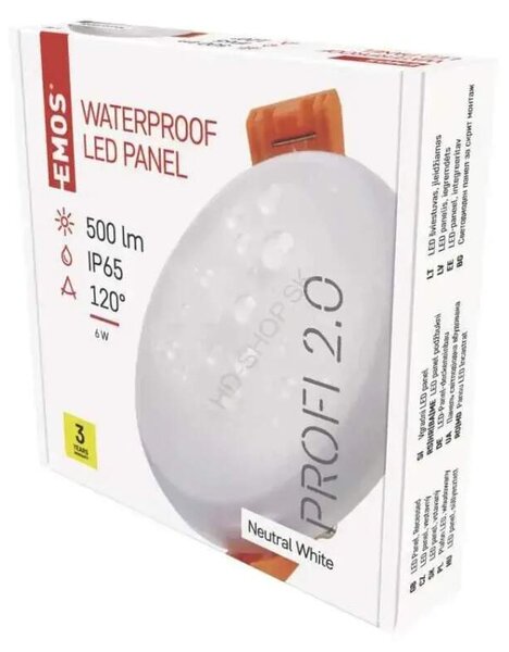 Vodeodolný LED panel VIXXO 75mm, kruhový vstavaný biely, 6W neut. biela, IP65 (ZV1112)