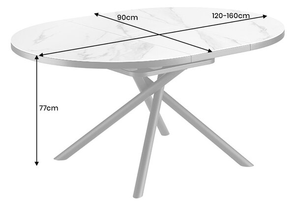 Rozkladací keramický jedálenský stôl Mairead 120-160 cm biely