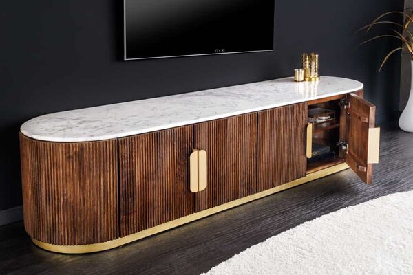 Dizajnový TV stolík Daichi 170 cm mango / mramor