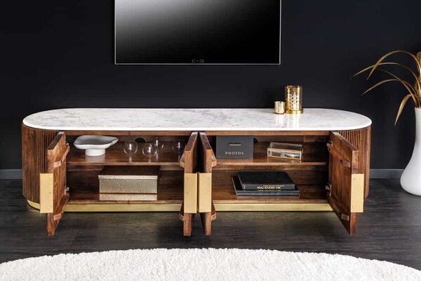 Dizajnový TV stolík Daichi 170 cm mango / mramor
