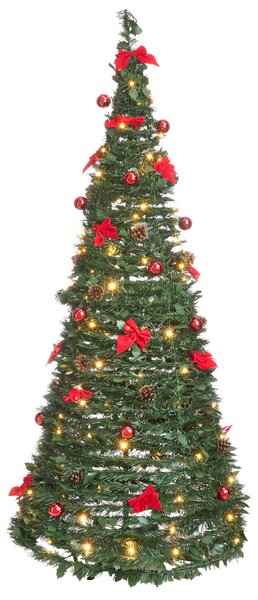 Umelý vianočný stromček zelený syntetický materiál 184 cm skladací s LED svetielkami