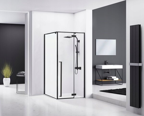 Štvorcový sprchovací kút REA FARGO 90x90 cm, čierny matný/transparent - bez vaničky