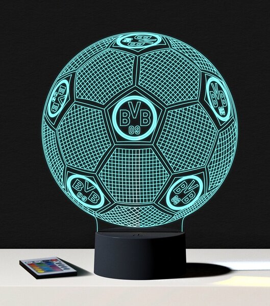 Beling 3D lampa,lopta s logom BVB Borussia Dortmund,futbalový darček,16 farebná S460