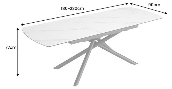 Rozkladací keramický jedálenský stôl Mairead 180-230 cm biely