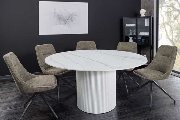 Okrúhly jedálenský stôl Parthenia 120 cm vzor biely mramor