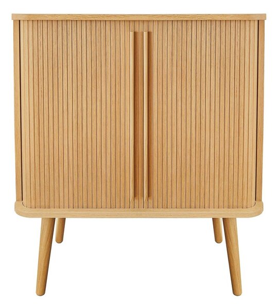 Vysoká komoda v dekore duba s posuvnými dverami v prírodnej farbe 83x95 cm Rove – Woodman