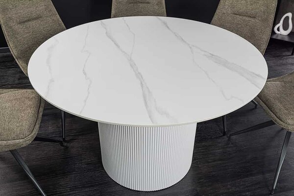Okrúhly jedálenský stôl Parthenia 120 cm vzor biely mramor