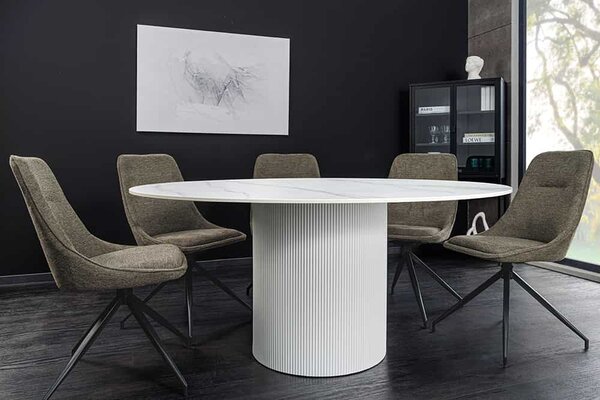 Okrúhly jedálenský stôl Parthenia 120 cm vzor biely mramor