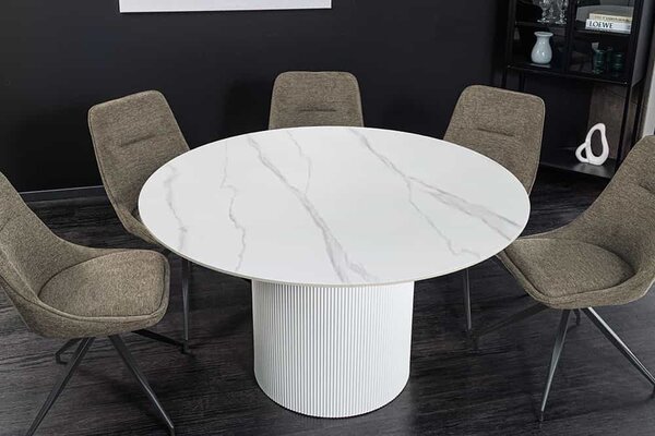 Okrúhly jedálenský stôl Parthenia 120 cm vzor biely mramor