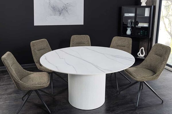 Okrúhly jedálenský stôl Parthenia 120 cm vzor biely mramor