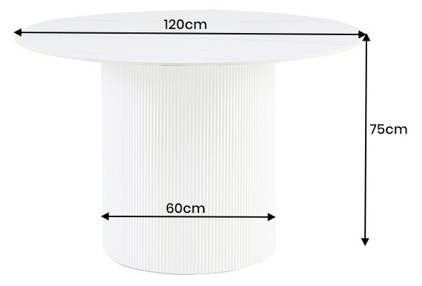 Okrúhly jedálenský stôl Parthenia 120 cm vzor biely mramor