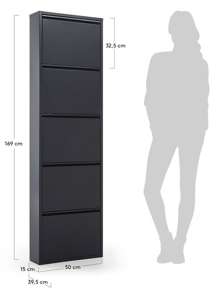 Antracitová kovová výklopná skrinka na topánky 50x169x15 cm Ode – Kave Home